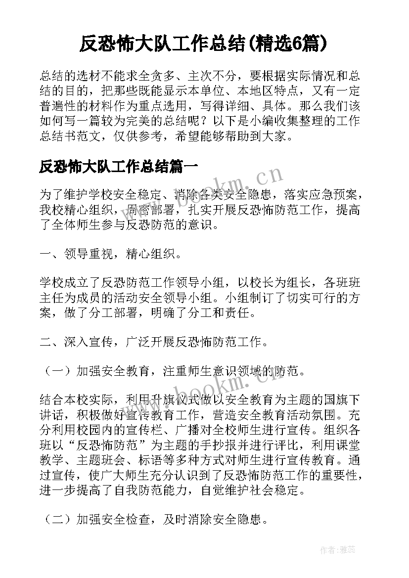 反恐怖大队工作总结(精选6篇)