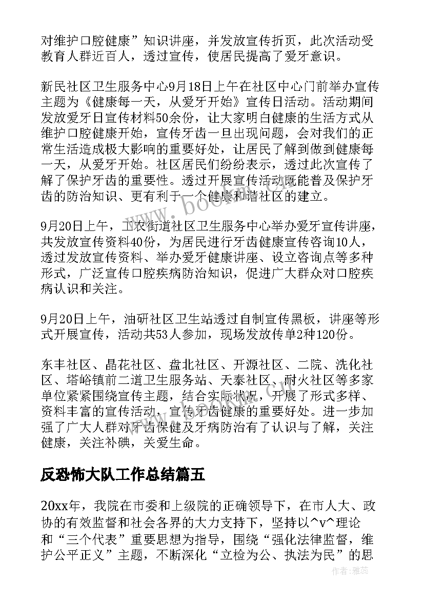 反恐怖大队工作总结(精选6篇)