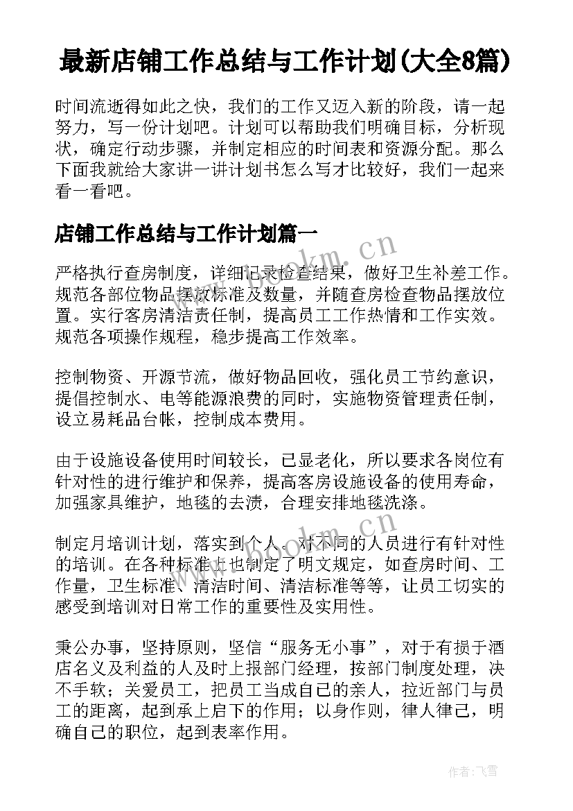 最新店铺工作总结与工作计划(大全8篇)