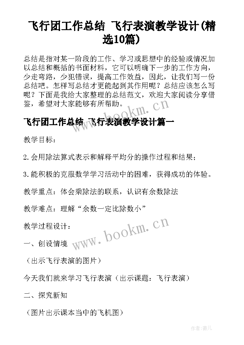 飞行团工作总结 飞行表演教学设计(精选10篇)