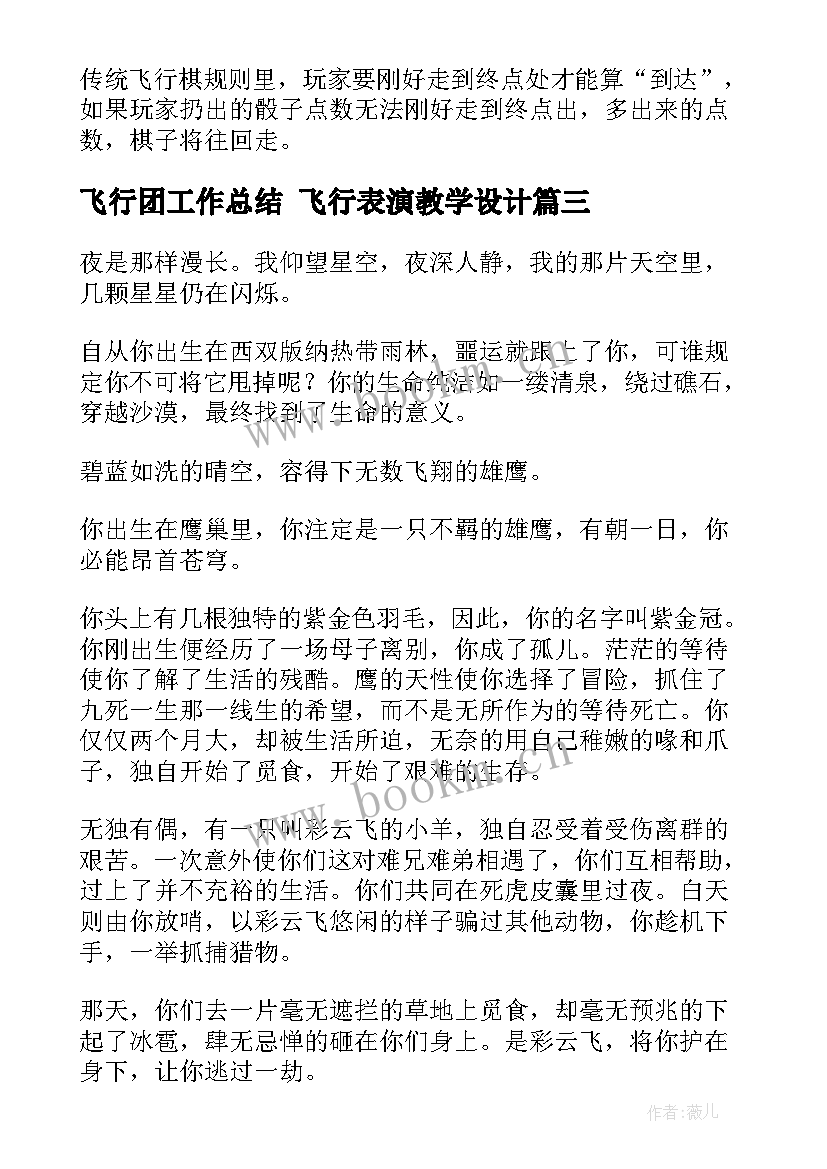 飞行团工作总结 飞行表演教学设计(精选10篇)