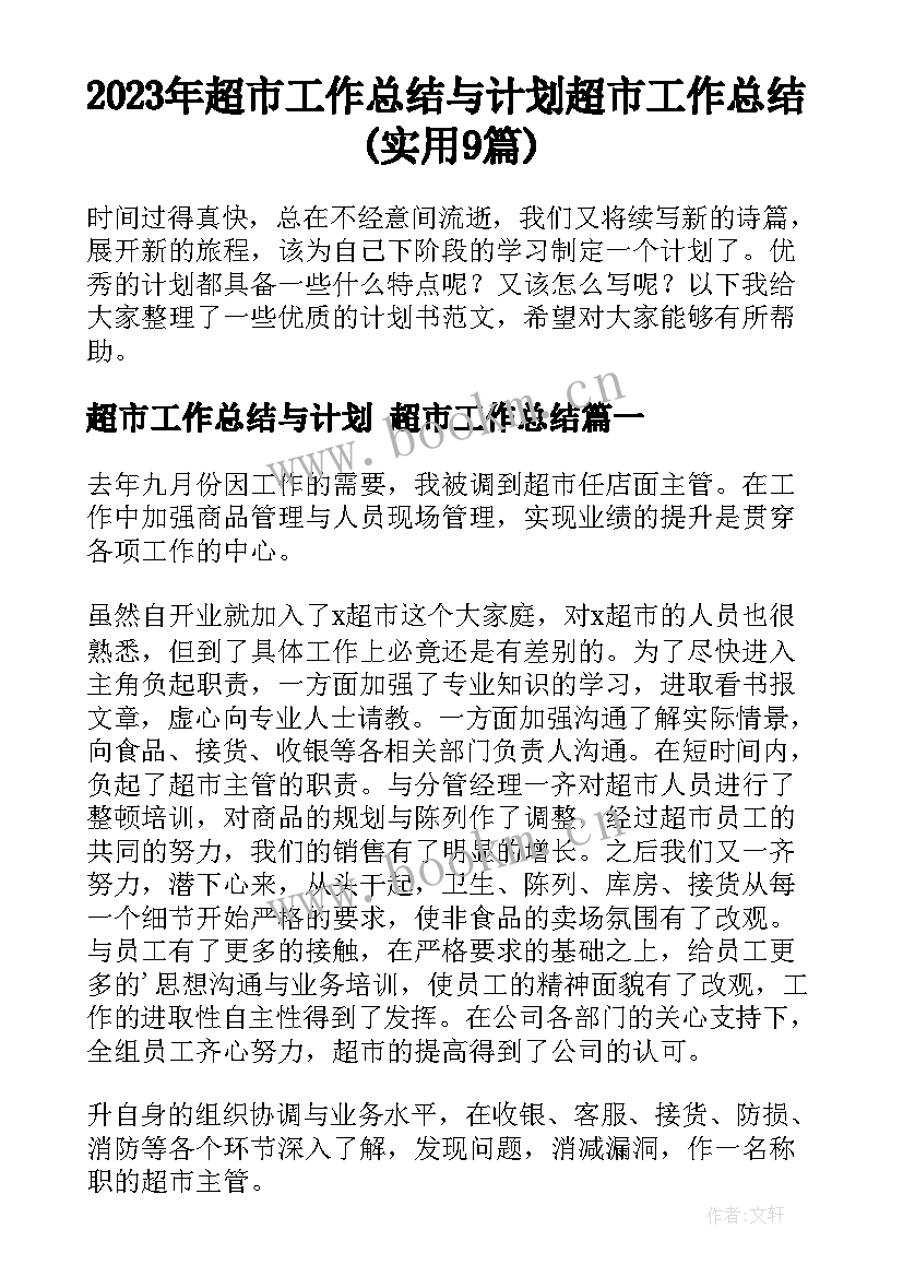 2023年超市工作总结与计划 超市工作总结(实用9篇)