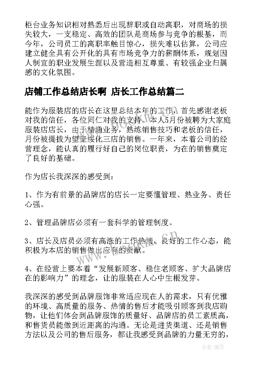 店铺工作总结店长啊 店长工作总结(实用5篇)