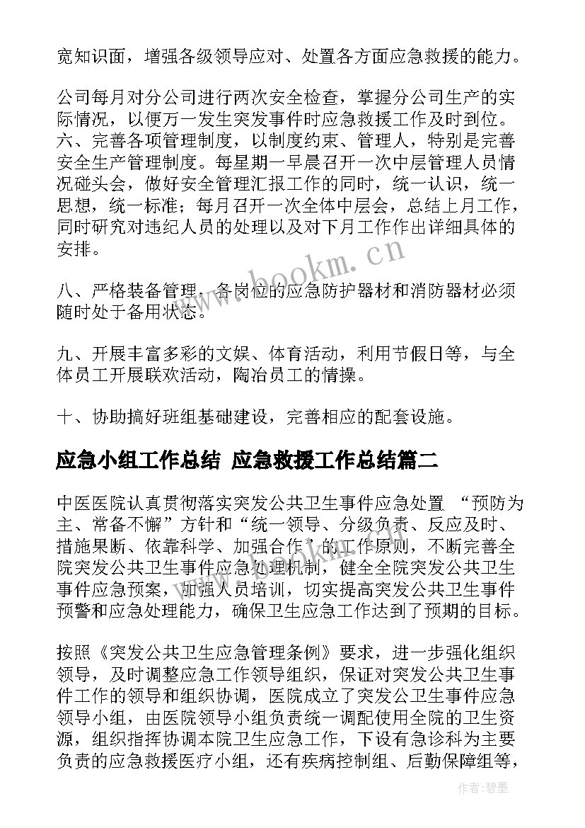 2023年应急小组工作总结 应急救援工作总结(通用10篇)