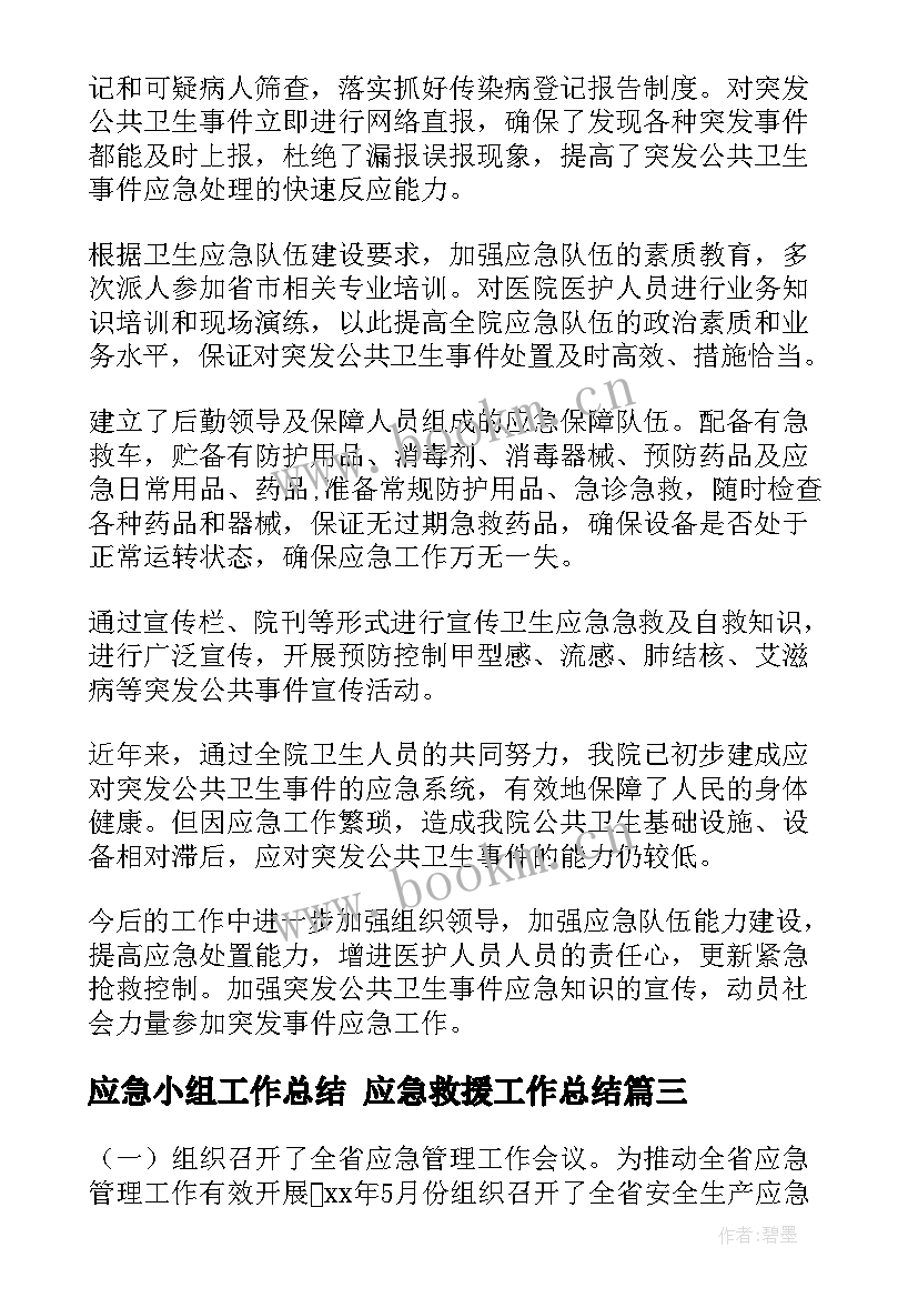 2023年应急小组工作总结 应急救援工作总结(通用10篇)