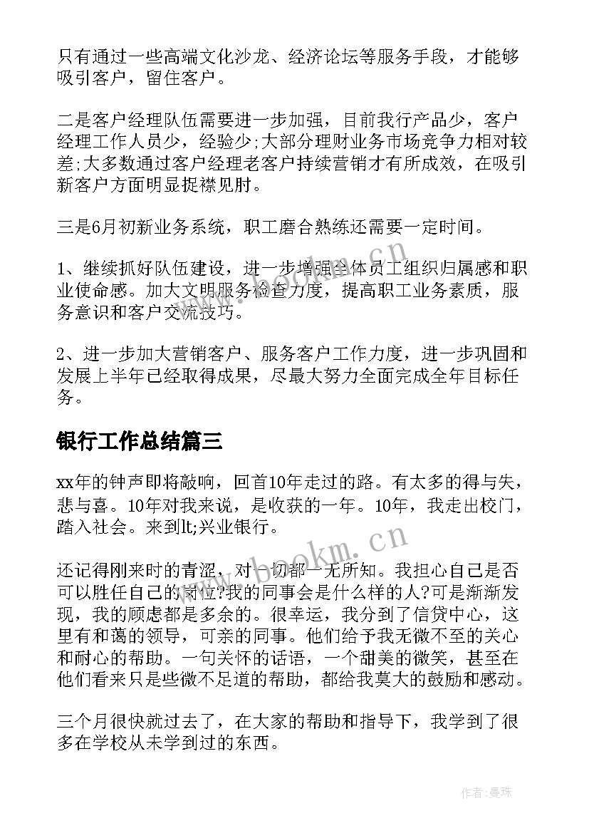 2023年银行工作总结(精选9篇)