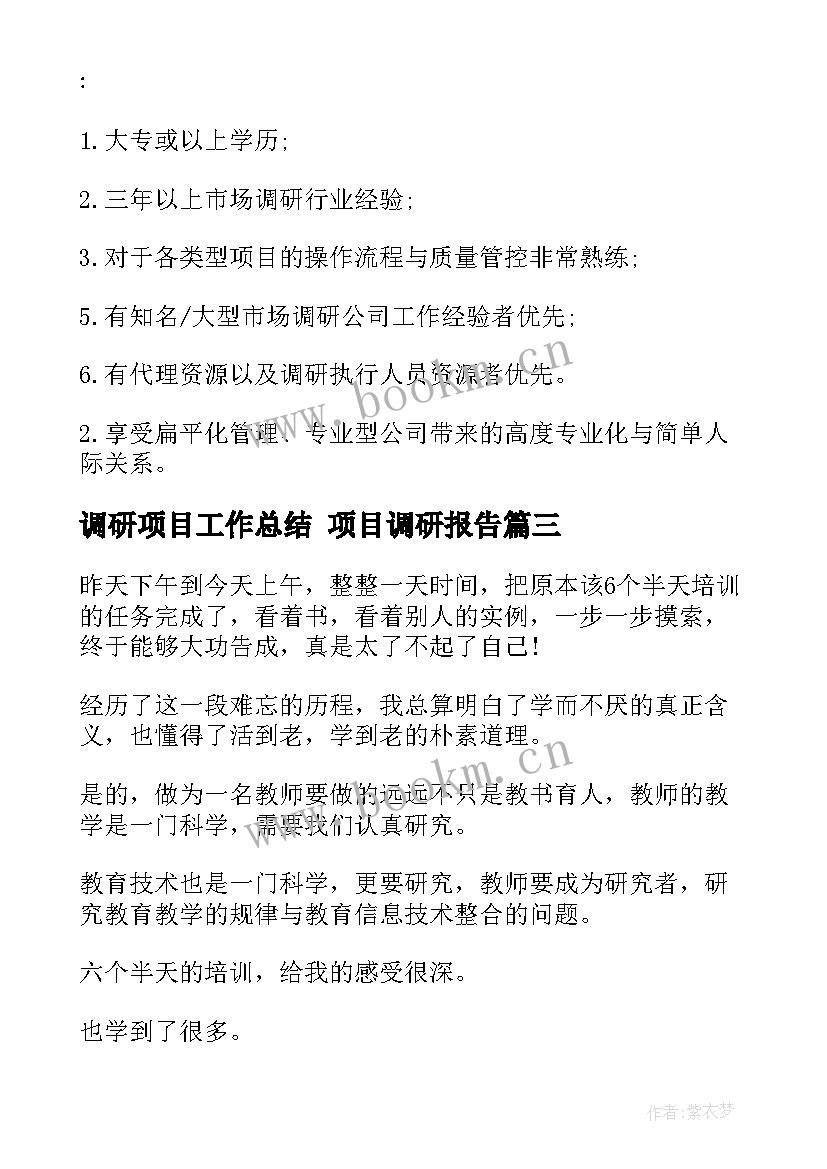 2023年调研项目工作总结 项目调研报告(实用9篇)