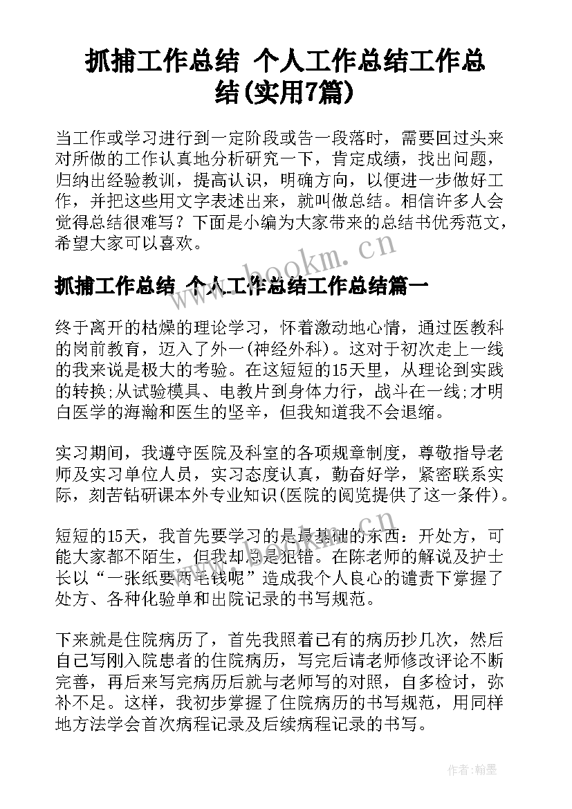 抓捕工作总结 个人工作总结工作总结(实用7篇)