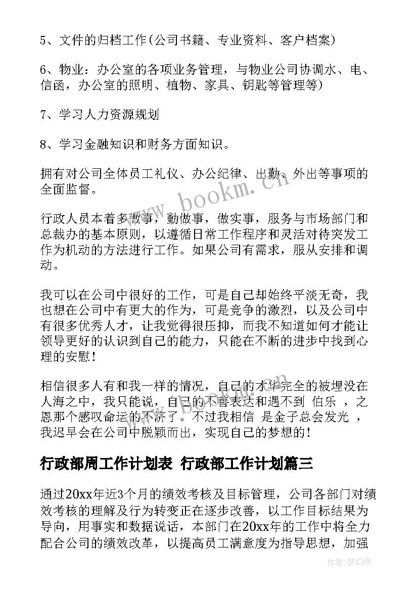 行政部周工作计划表 行政部工作计划(大全7篇)