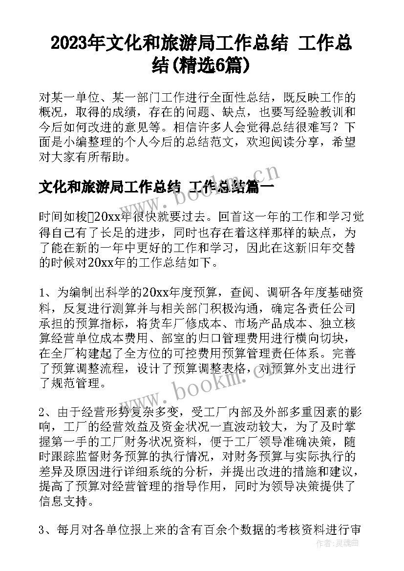 2023年文化和旅游局工作总结 工作总结(精选6篇)