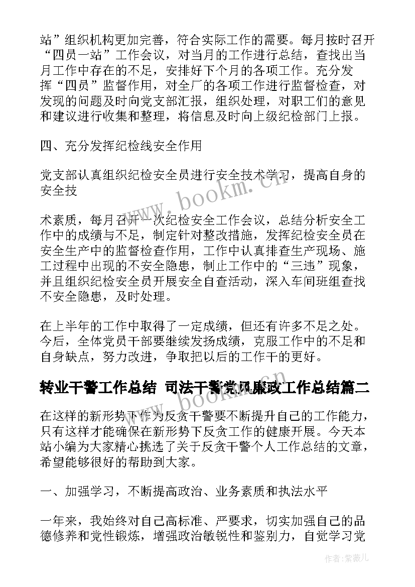 转业干警工作总结 司法干警党风廉政工作总结(大全5篇)