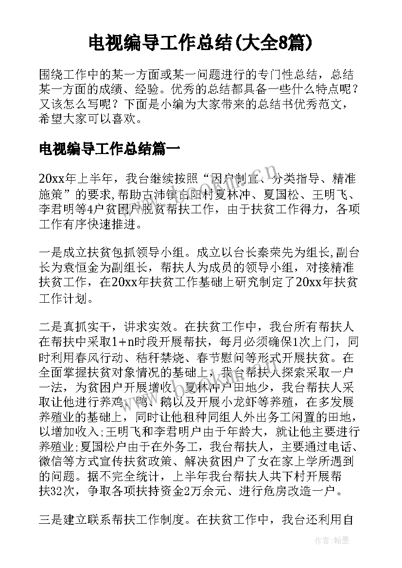 电视编导工作总结(大全8篇)