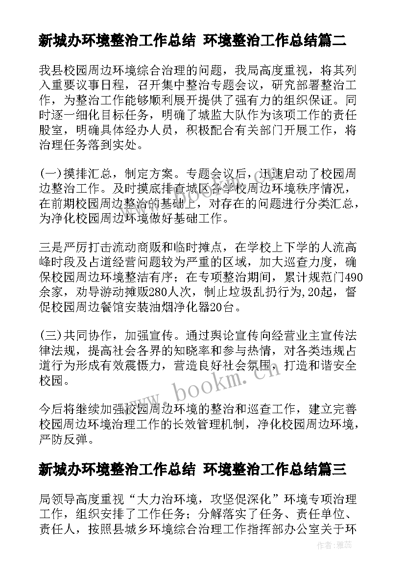 2023年新城办环境整治工作总结 环境整治工作总结(大全10篇)