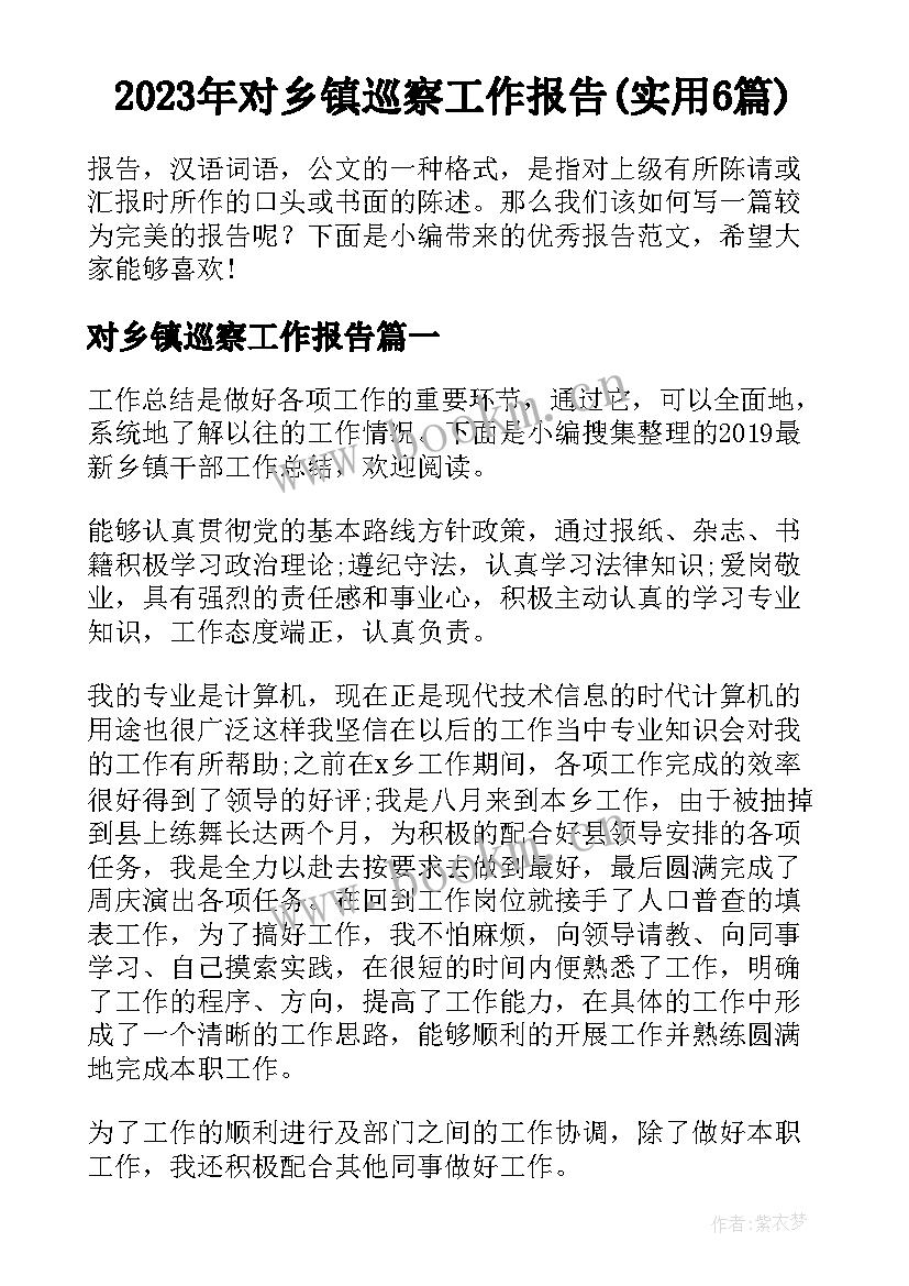 2023年对乡镇巡察工作报告(实用6篇)