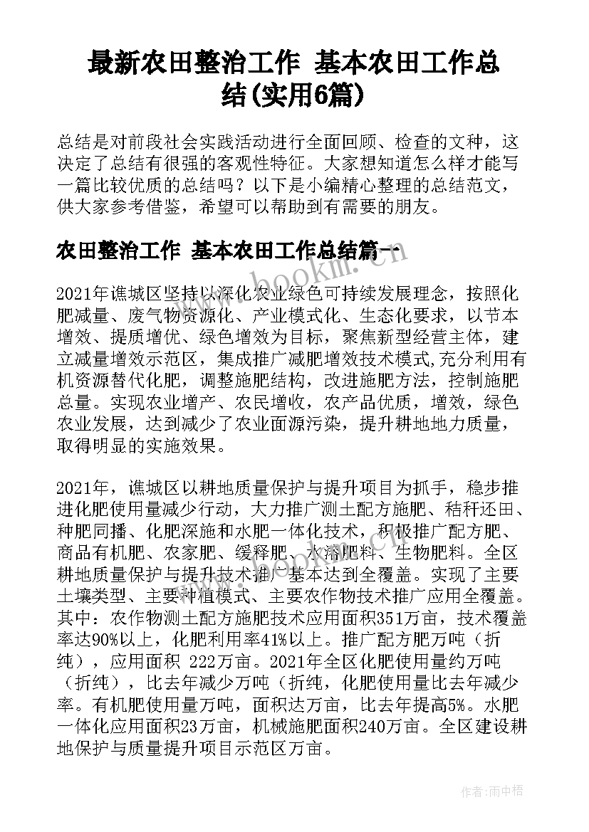 最新农田整治工作 基本农田工作总结(实用6篇)