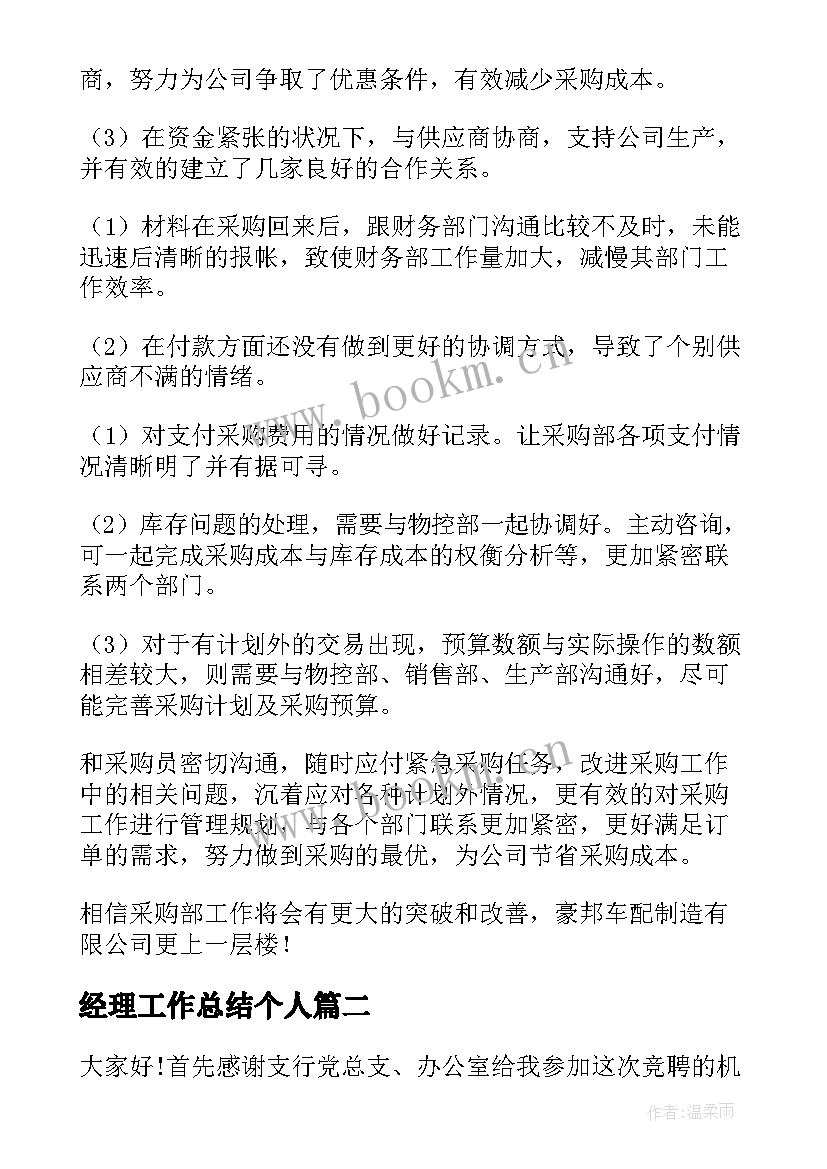 2023年经理工作总结个人(精选6篇)