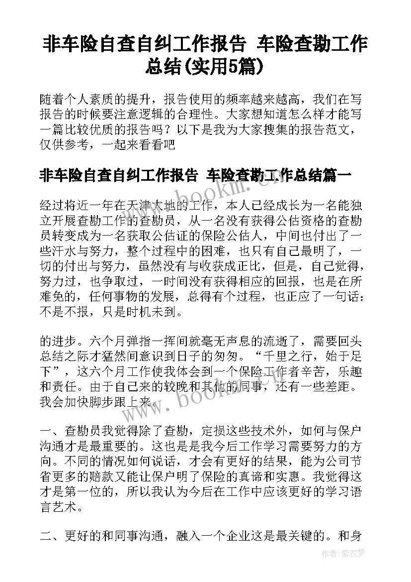 非车险自查自纠工作报告 车险查勘工作总结(实用5篇)