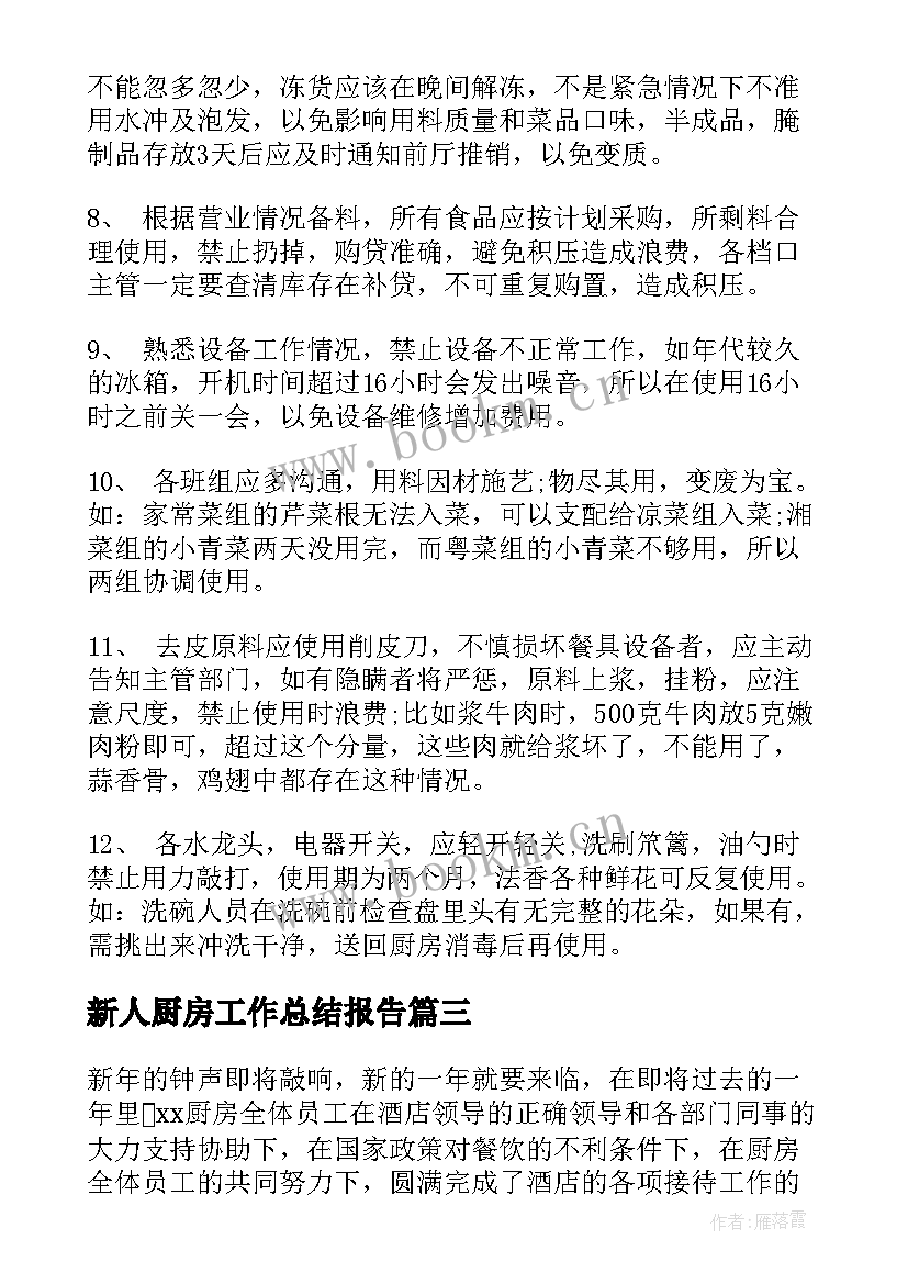 2023年新人厨房工作总结报告(优质6篇)