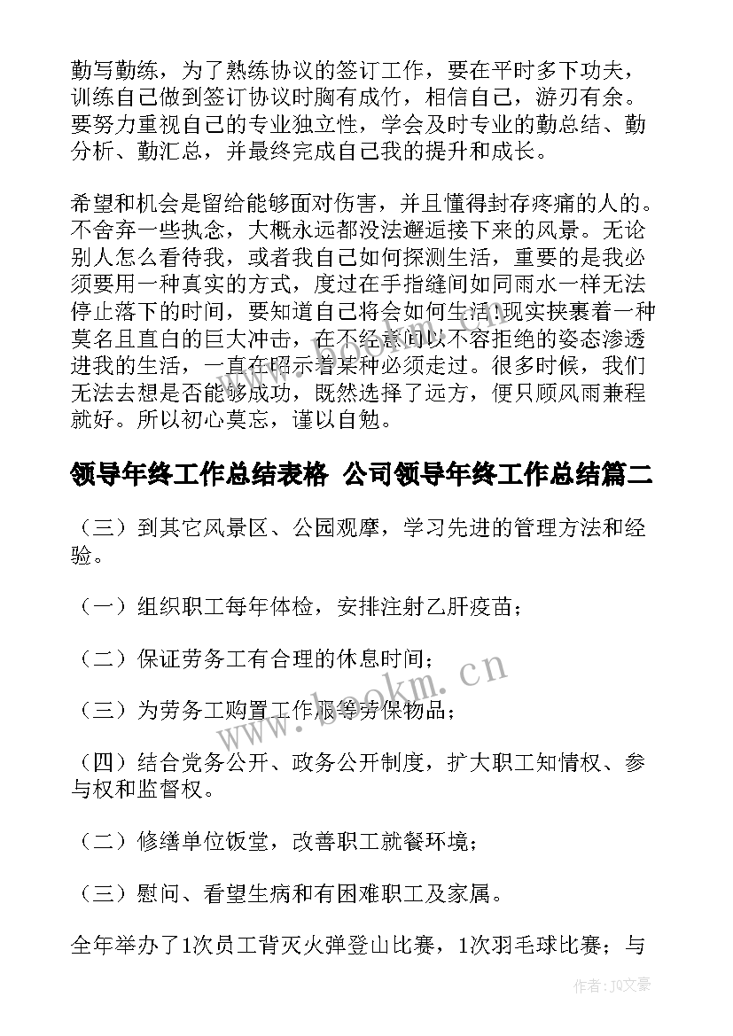 2023年领导年终工作总结表格 公司领导年终工作总结(实用9篇)