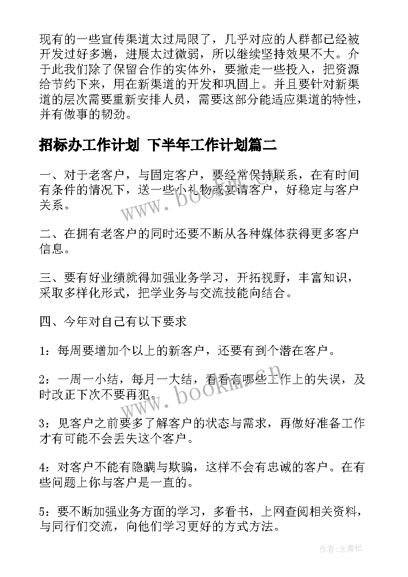 2023年招标办工作计划 下半年工作计划(汇总7篇)