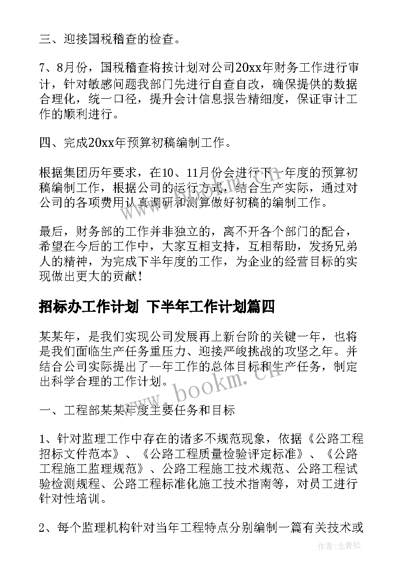 2023年招标办工作计划 下半年工作计划(汇总7篇)