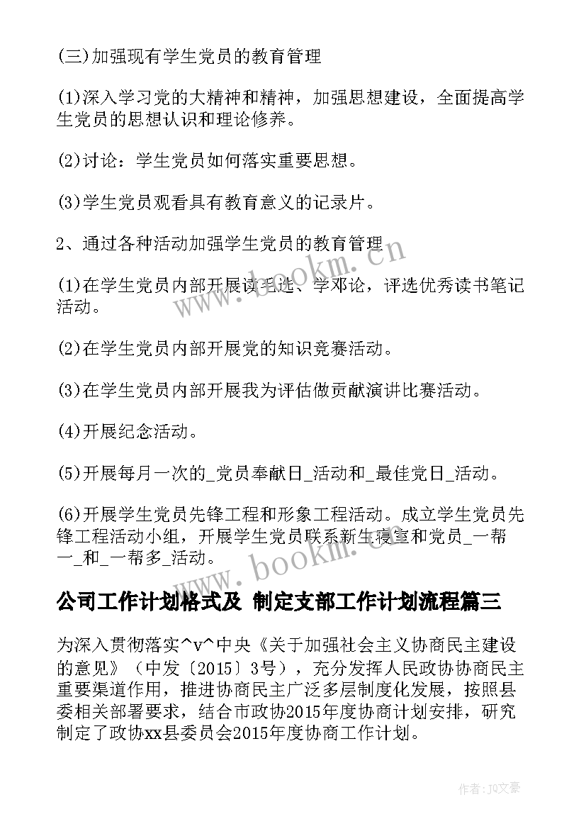 最新公司工作计划格式及 制定支部工作计划流程(汇总5篇)