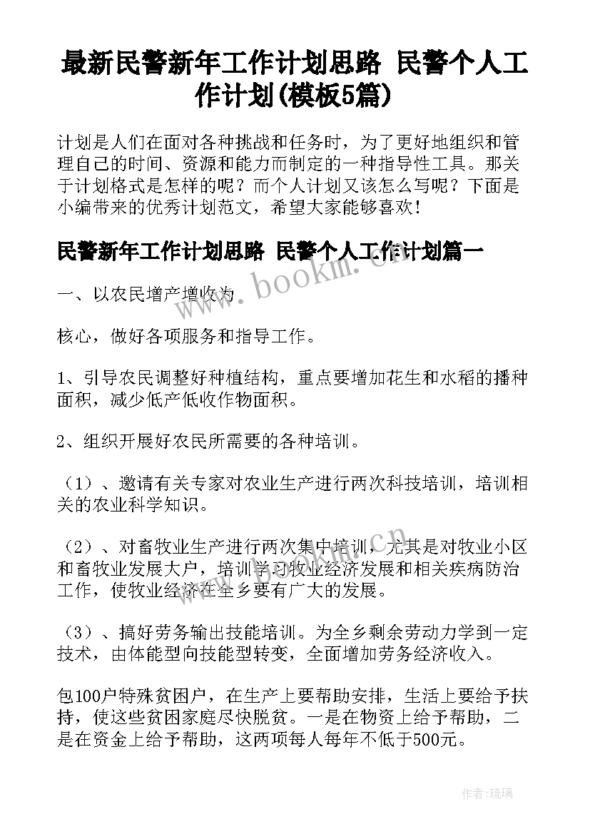 最新民警新年工作计划思路 民警个人工作计划(模板5篇)