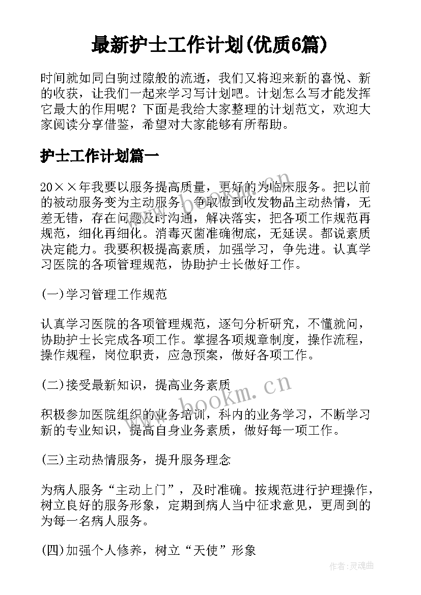 最新护士工作计划(优质6篇)