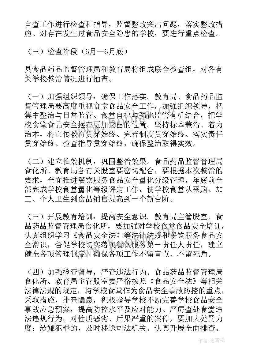 最新辽阳食品整治工作计划方案 学校食堂食品安全专项整治工作方案(汇总6篇)