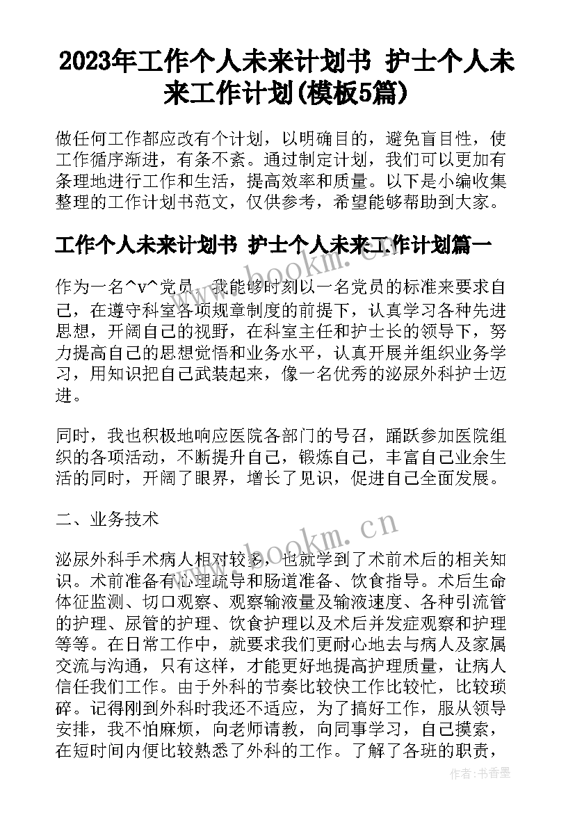 2023年工作个人未来计划书 护士个人未来工作计划(模板5篇)