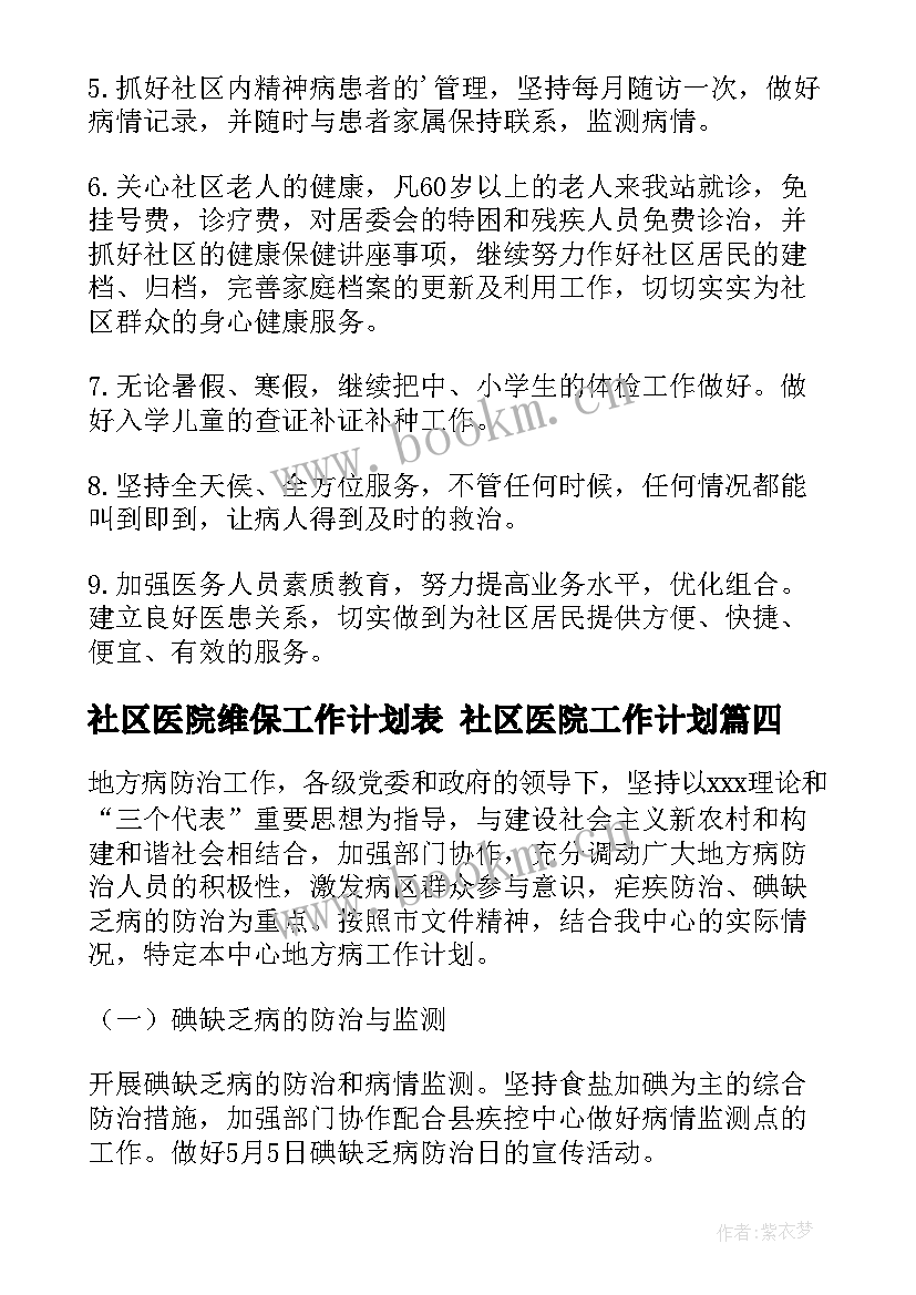 社区医院维保工作计划表 社区医院工作计划(精选5篇)