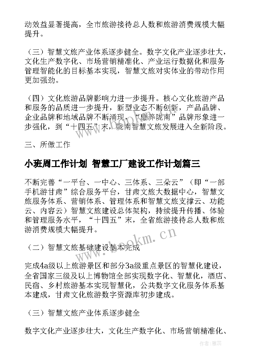 最新小班周工作计划 智慧工厂建设工作计划(优秀8篇)