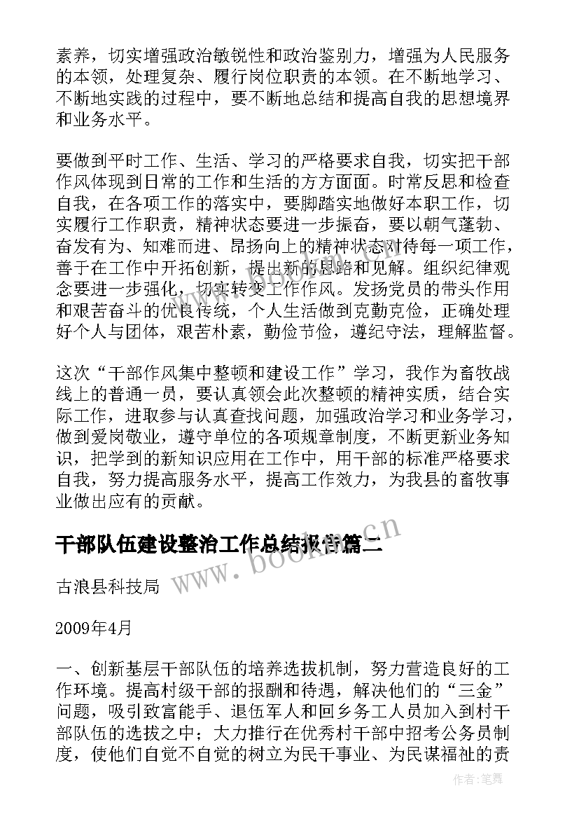 干部队伍建设整治工作总结报告(汇总5篇)