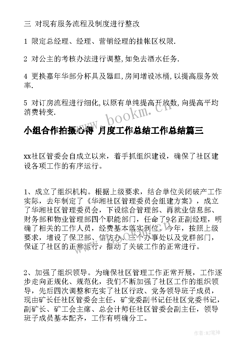 2023年小组合作拍摄心得 月度工作总结工作总结(模板10篇)