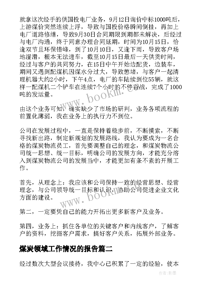 最新煤炭领域工作情况的报告(大全5篇)