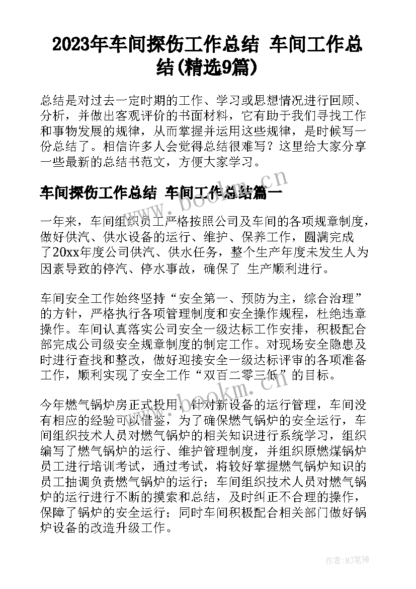 2023年车间探伤工作总结 车间工作总结(精选9篇)