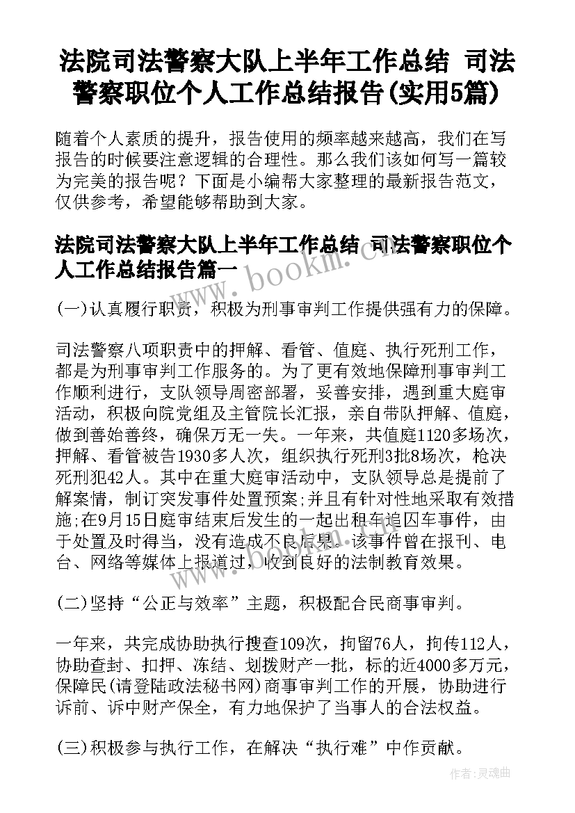 法院司法警察大队上半年工作总结 司法警察职位个人工作总结报告(实用5篇)