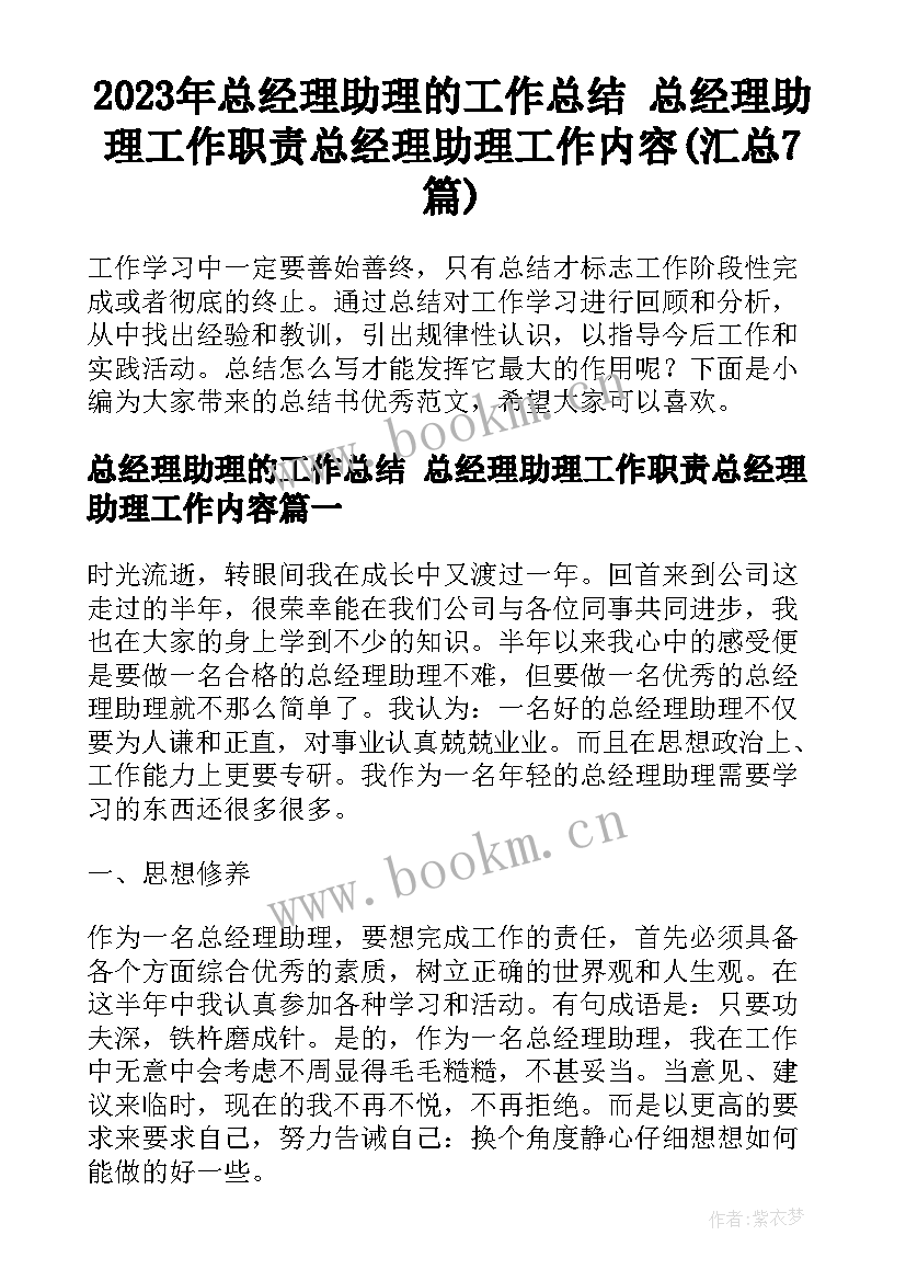 2023年总经理助理的工作总结 总经理助理工作职责总经理助理工作内容(汇总7篇)