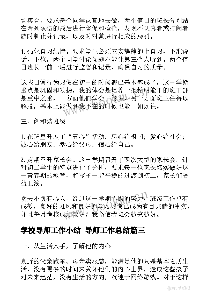 最新学校导师工作小结 导师工作总结(精选8篇)