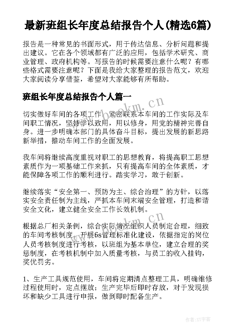 最新班组长年度总结报告个人(精选6篇)