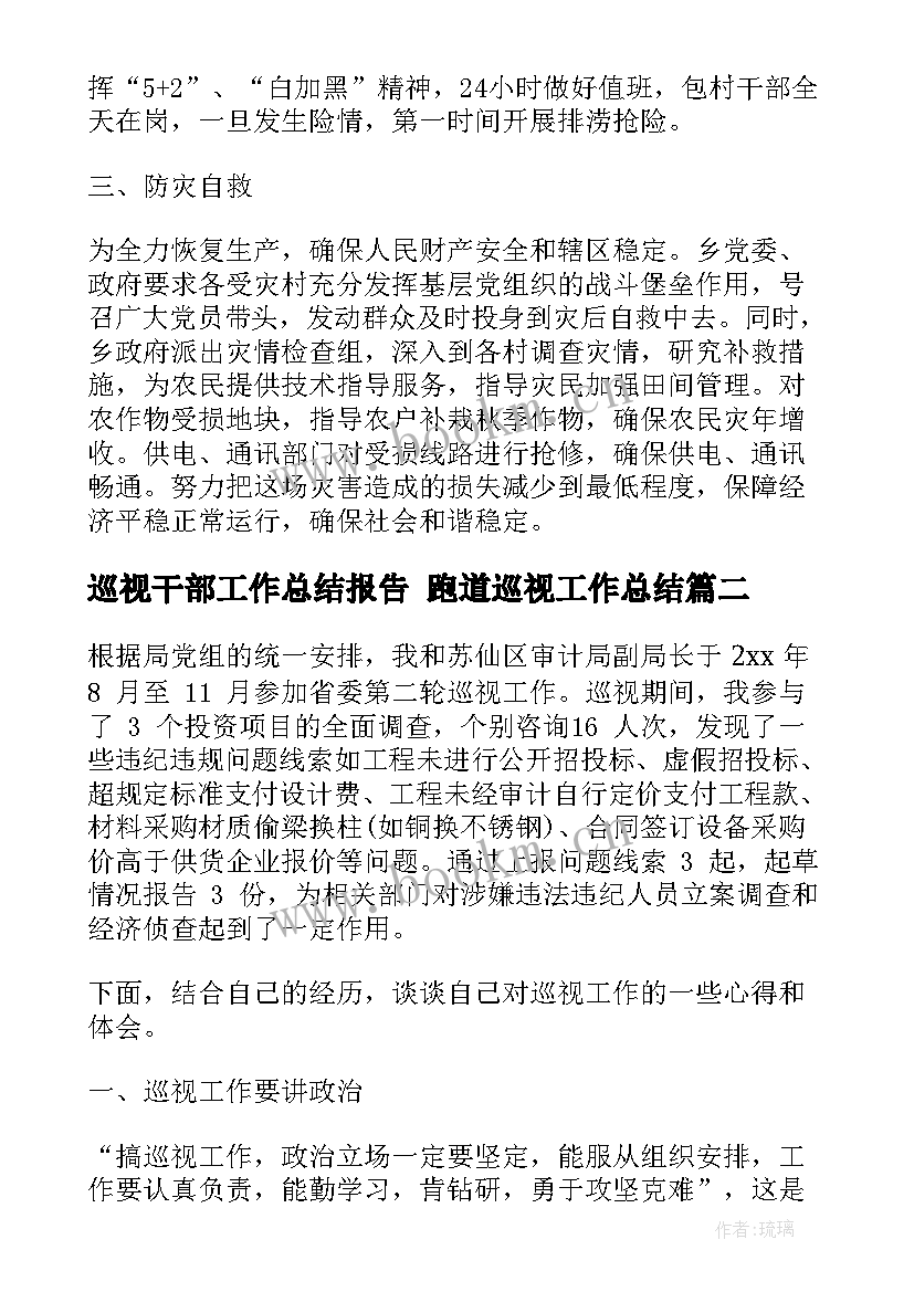 巡视干部工作总结报告 跑道巡视工作总结(优质7篇)