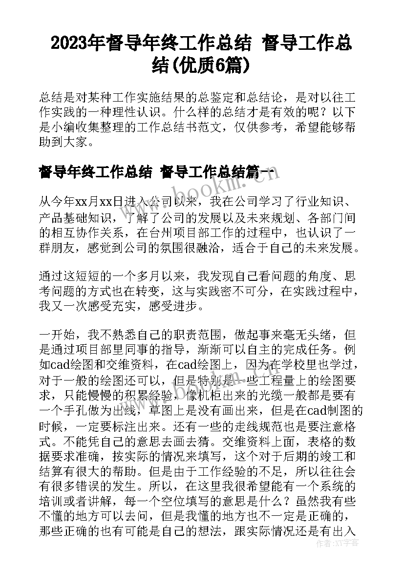 2023年督导年终工作总结 督导工作总结(优质6篇)