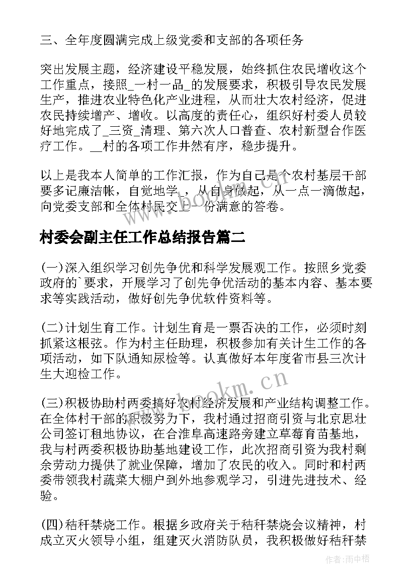 2023年村委会副主任工作总结报告(优秀5篇)