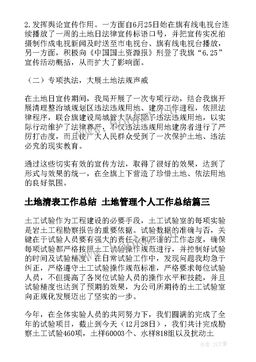 2023年土地清表工作总结 土地管理个人工作总结(优质6篇)