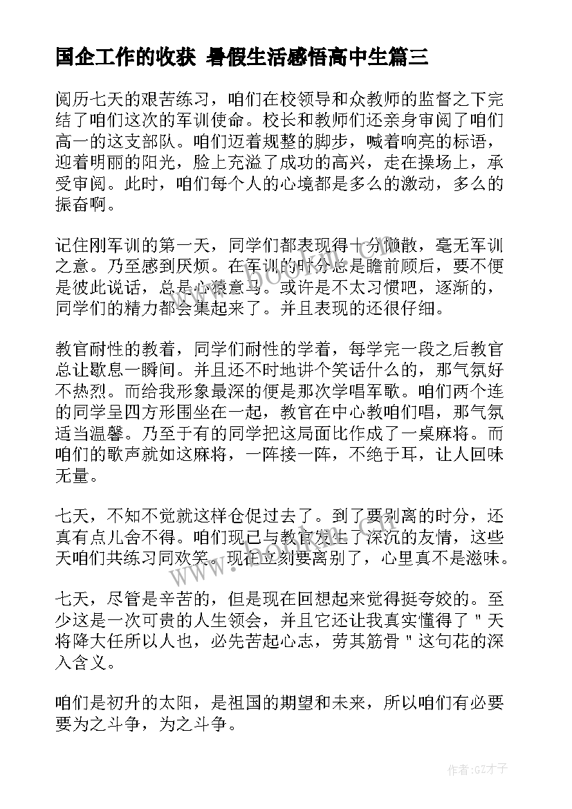 国企工作的收获 暑假生活感悟高中生(模板5篇)