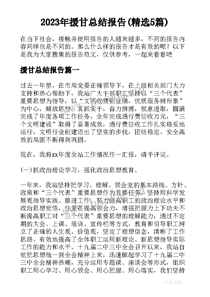 2023年援甘总结报告(精选5篇)