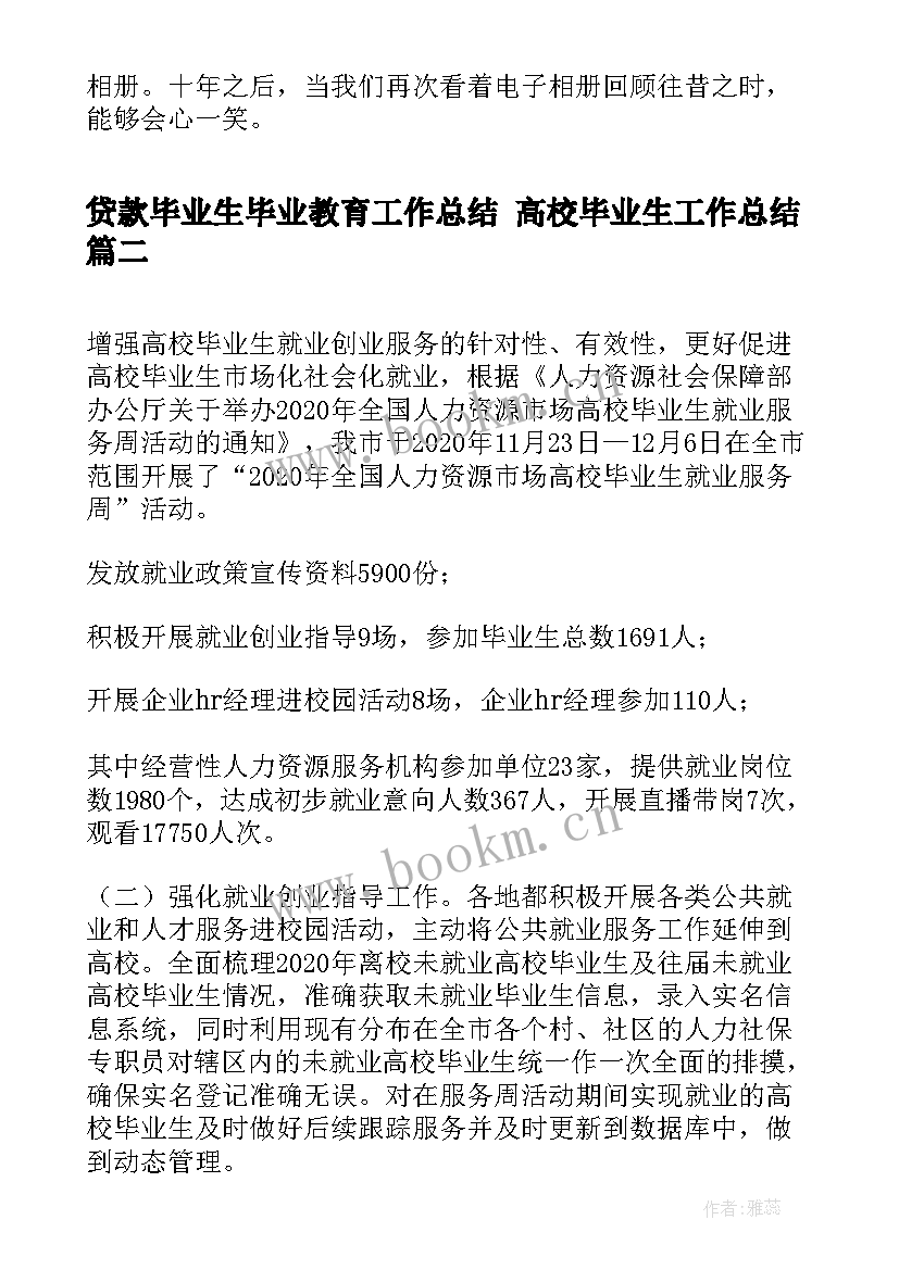 贷款毕业生毕业教育工作总结 高校毕业生工作总结(通用5篇)