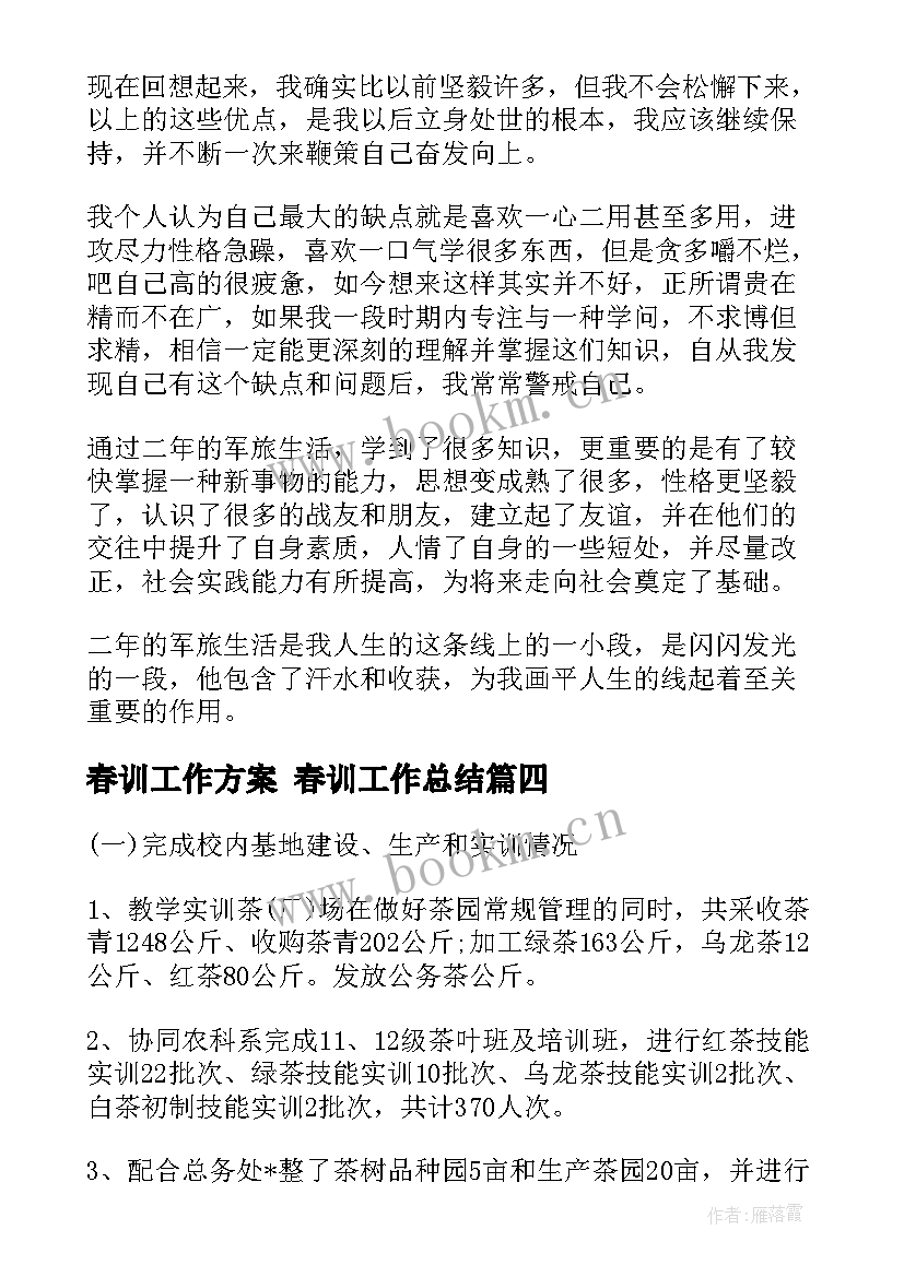 春训工作方案 春训工作总结(精选7篇)