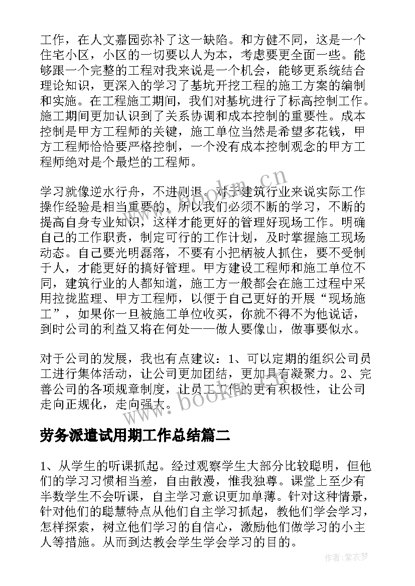 2023年劳务派遣试用期工作总结(通用6篇)