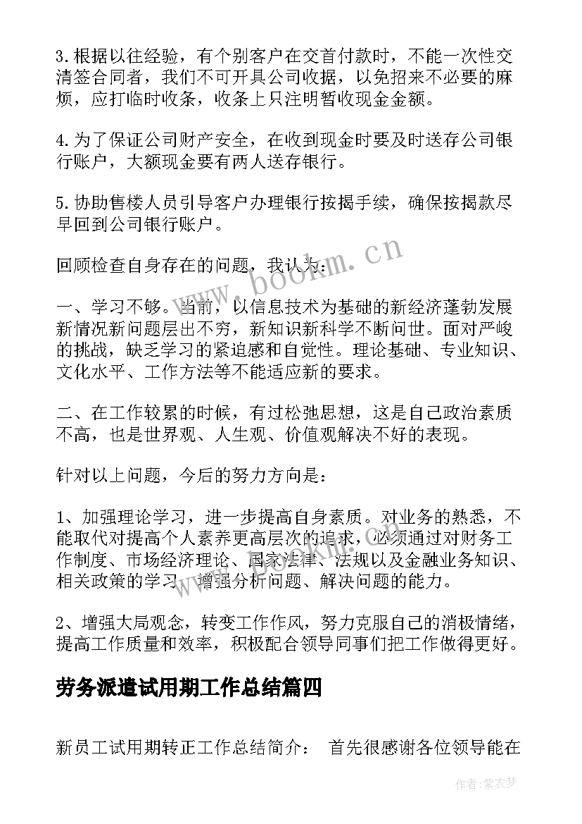 2023年劳务派遣试用期工作总结(通用6篇)